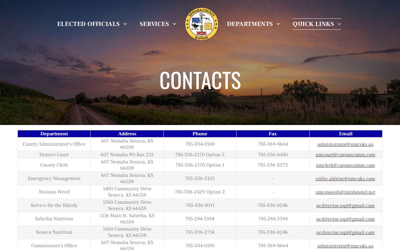 Nemaha County court calendar District Court contact route