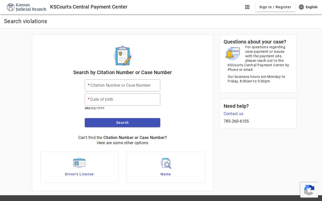 Kansas traffic payment search modes and citation fields