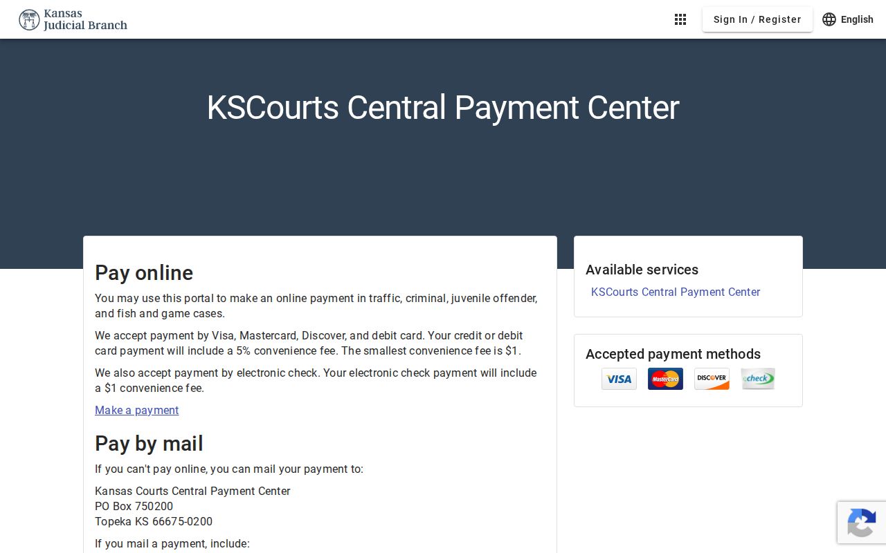 Kansas Courts Central Payment Center methods and mail route